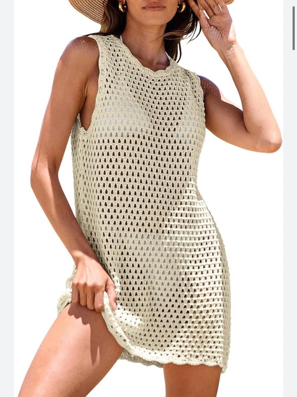 Women’s Crochet Swim Cover-Up Dress in Cream